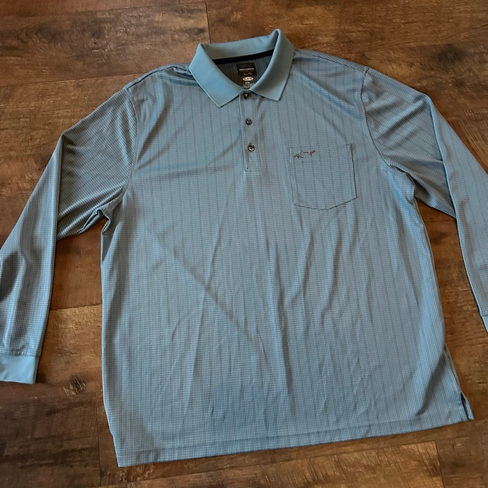 Men's Greg Norman Blue Long Sleeve Polo Shirt XXL